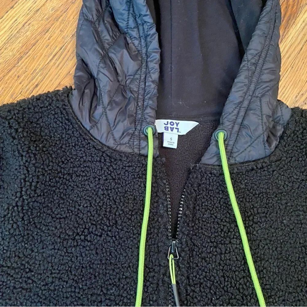 JoyLab black teddy zip up hooded jacket - Picture 2 of 11